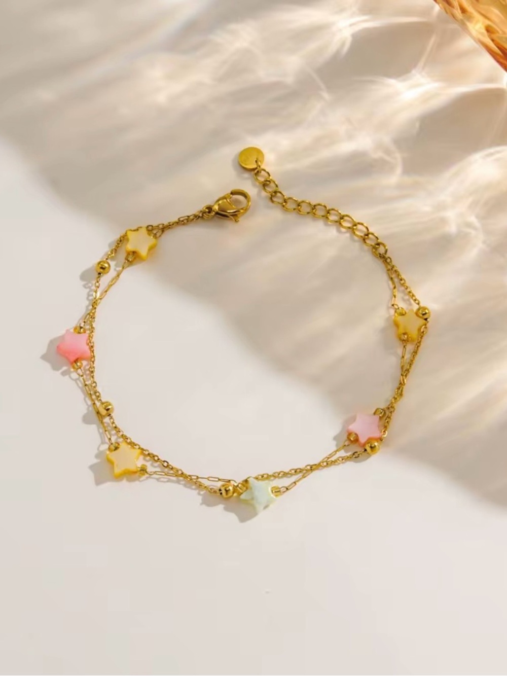 Gold Chain Bracelet with Pastel Star Charms